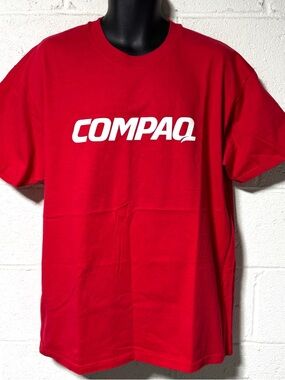 Vintage Compaq Logo T Shirt 90s Tech Computer Promo Red XL USA